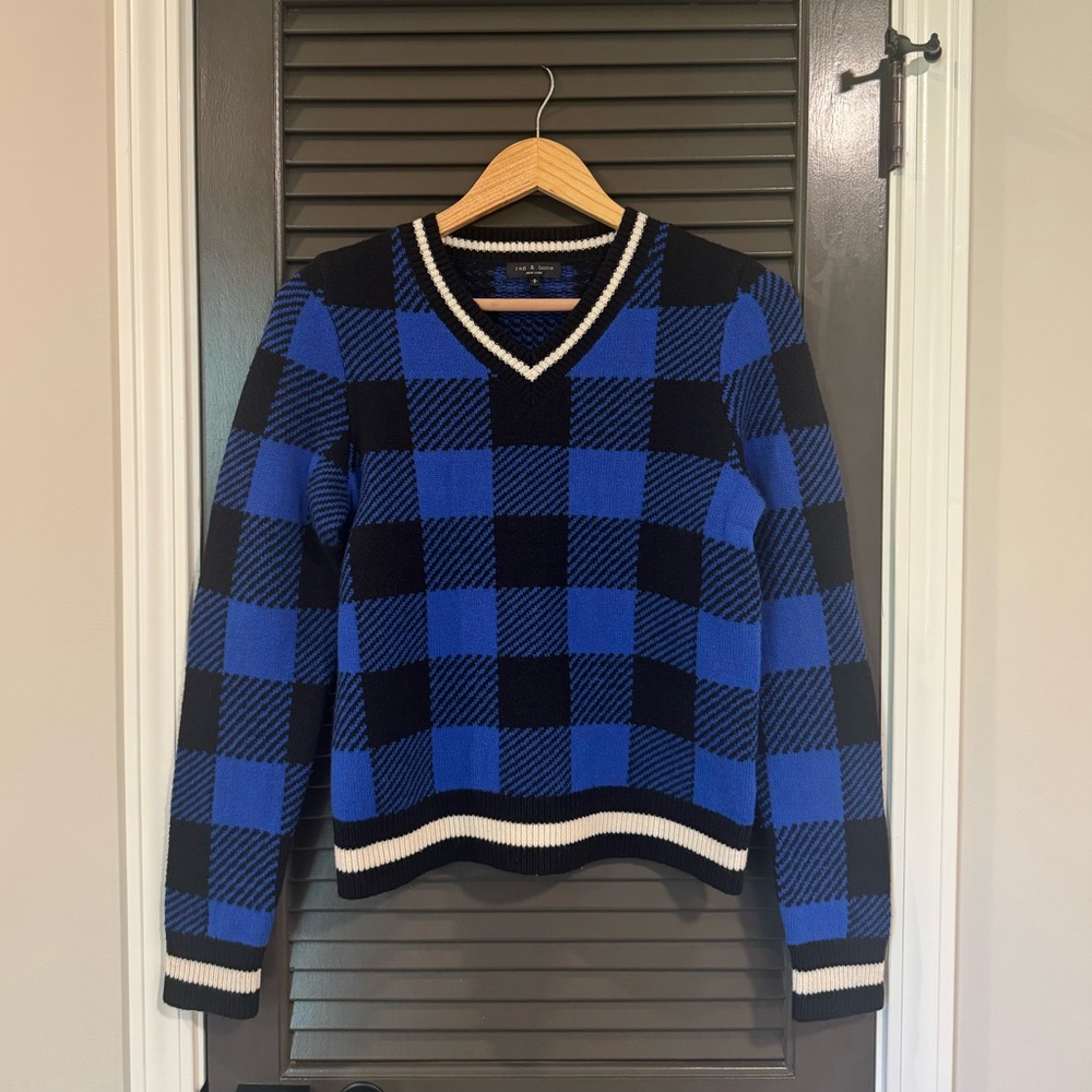 RAG & BONE Gabby Buffalo Check V-Neck Sweater